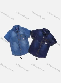 Wholesale Boys' Casual Collared Short Sleeve Pocket Plain Denim Shirt, LIUHUA CLOTHING WHOLESALE