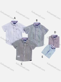 Wholesale Boys' Casual Collared Short Sleeve Pocket Striped Shirt, LIUHUA CLOTHING WHOLESALE