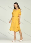 Wholesale Women's Plain Bateau Neck Cold Shoulder Short Sleeve Lace Up Midi Dress With Belt - Liuhuamall