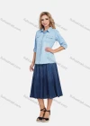 Wholesale Women's Ombre Comfy Elastic Closure Swiss Dot Print Midi Denim Skirt - Liuhuamall