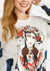 Wholesale Women's Casual Peking Opera Print Round Neck Pullover Knit Top - Liuhuamall