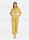 Wholesale Women's Long Sleeve Buttons Pockets Belted Sttiching Jumpsuit - Liuhuamall