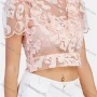 Wholesale Women's Sexy Floral Embroidery Semi-sheer Petal Hem Round Neck Blouse preview