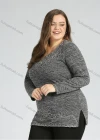 Wholesale Women's Elegant Round Neck Long Sleeve Floral Embroidery Slit Hem Knit Top - Liuhuamall