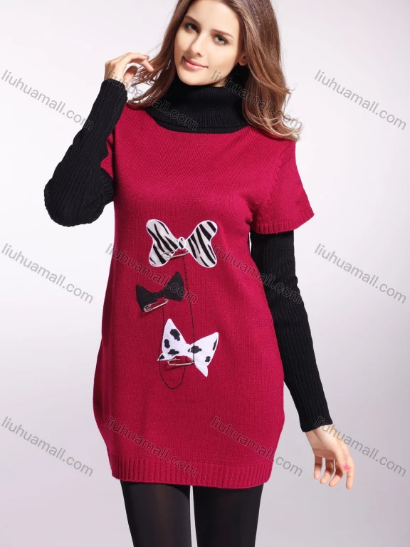 Wholesale Women's High Neck Bow-knot Pullover Sweater