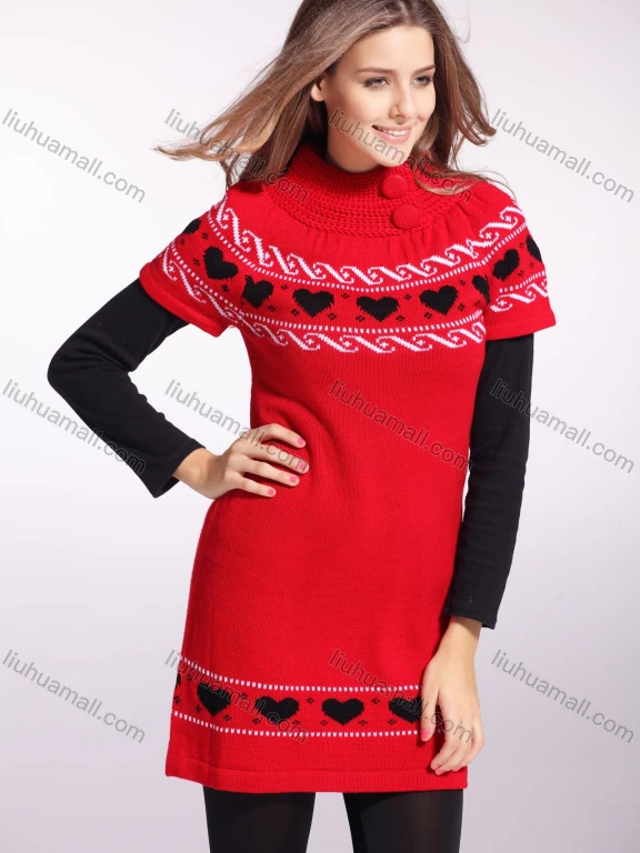 Wholesale Women's High Neck Short Sleeve Retro Pullover Sweater