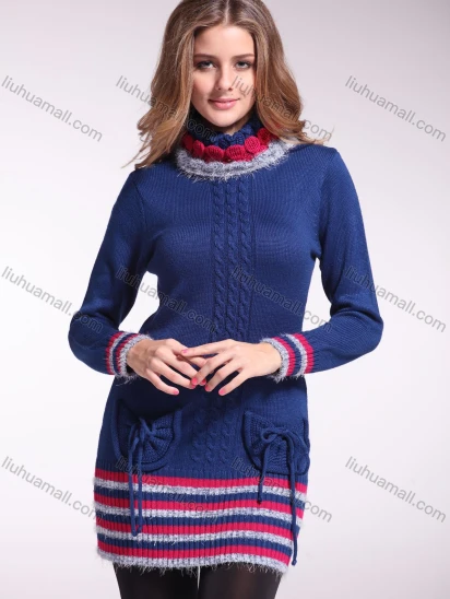 Wholesale Women's Multi-color Striped High Neck Pullover Sweater