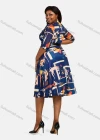 Wholesale Women's Casual Wrap V Neck Half Sleeve Leather Belt Allover Print Dress - Liuhuamall