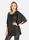 Wholesale Women's Casual 3/4 Cape Sleeve Pearl Tether Front Glitter Beads Tunic - Liuhuamall