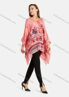 Wholesale Woman's Casual Tie Front Hollow Out  Round Neck Poncho Floral Print Tunic - Liuhuamall