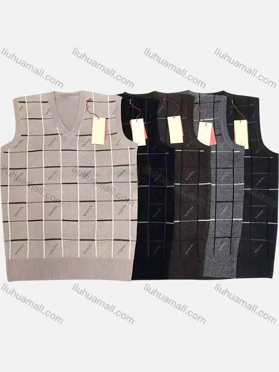 Wholesale Men's Casual Plaid Print V Neck Sweater Vest