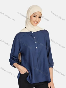 Wholesale Women's Casual Plain Stand Collar 3/4 Sleeve Button Front Blouse 1343#, LIUHUA CLOTHING WHOLESALE
