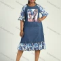 Wholesale Women's Casual Floral Print Half Sleeve Ruffle Hem Slant Pocket Denim Dress preview
