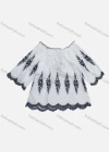 Wholesale Women's Round Neck Half Sleeve Ruffle Trim Floral Eyelet Embroidered Wave Hem Blouse - Liuhuamall