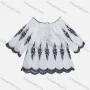 Wholesale Women's Round Neck Half Sleeve Ruffle Trim Floral Eyelet Embroidered Wave Hem Blouse preview