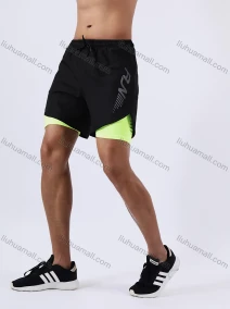 Wholesale Men's 2-in-1 Athletic Workout Reflective Stripes Drawstring Elastic Waist Shorts 202038#, LIUHUA CLOTHING WHOLESALE