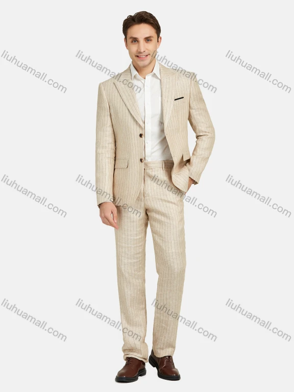 Wholesale Men's Fashion Pockets Lapel Striped Single Breasted Blazer & Pants 2 Piece Suit Sets