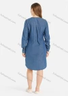 Wholesale Women's Casual V Neck Long Sleeve Flap Pockets Button Front Denim Dress - Liuhuamall