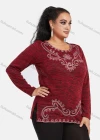 Wholesale Women's Elegant Round Neck Long Sleeve Floral Embroidery Slit Hem Knit Top - Liuhuamall