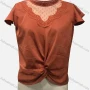 Wholesale Woman's Casual Mock Neck Cap Sleeve Sheer Lace Twist Plain Blouse preview