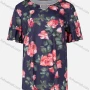 Wholesale Women's Casual Round Neck Ruffle Sleeve Pearl Hollow Out Flower Print T-Shirt preview