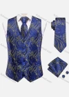 Wholesale Men's Formal Paisley Print Silky Waistcoat With Necktie & Kerchief & Cufflinks 4-piece Set - Liuhuamall