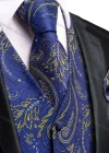 Wholesale Men's Formal Paisley Print Silky Waistcoat With Necktie & Kerchief & Cufflinks 4-piece Set - Liuhuamall