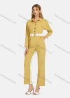 Wholesale Women's Long Sleeve Buttons Pockets Belted Sttiching Jumpsuit - Liuhuamall