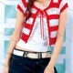 Wholesale Women's Casual Striped Colorblock Crew Neck Hollow Out Lace Up Crop Cardigan 9# Red Clothing Wholesale Market Liuhua