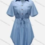 Wholesale Women's V Neck Short Sleeve Dual Pockets Button Front Curved Hem Drawstring Short Shirt Dress preview