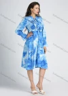 Wholesale Women's Tie Dye Ruffle Trim Tie Neck Bell Sleeve Knee Length Dress - Liuhuamall
