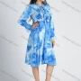 Wholesale Women's Tie Dye Ruffle Trim Tie Neck Bell Sleeve Knee Length Dress preview