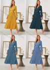 Wholesale Women's Casual Plain Wrap V Neck Long Sleeve Pleated Midi Dress With Belt - Liuhuamall