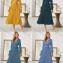 Wholesale Women's Casual Plain Wrap V Neck Long Sleeve Pleated Midi Dress With Belt preview
