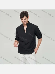 Wholesale Men's Casual Plain Buckle Strap Cuff Button Front Patch Pocket Henley Shirt, LIUHUA CLOTHING WHOLESALE