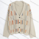 Wholesale Women's Casual Colorful Striped V Neck Long Sleeve Button Down Knit Cardigan 8570# Khaki Clothing Wholesale Market Liuhua