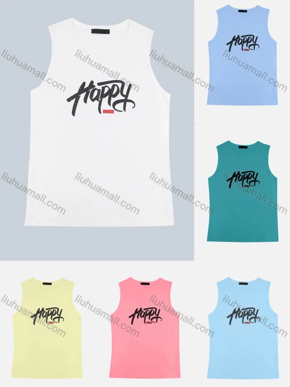 Wholesale Men's 100%Cotton Casual Crew Neck Sleeveless Letter Graphic Tank Top MS2012#