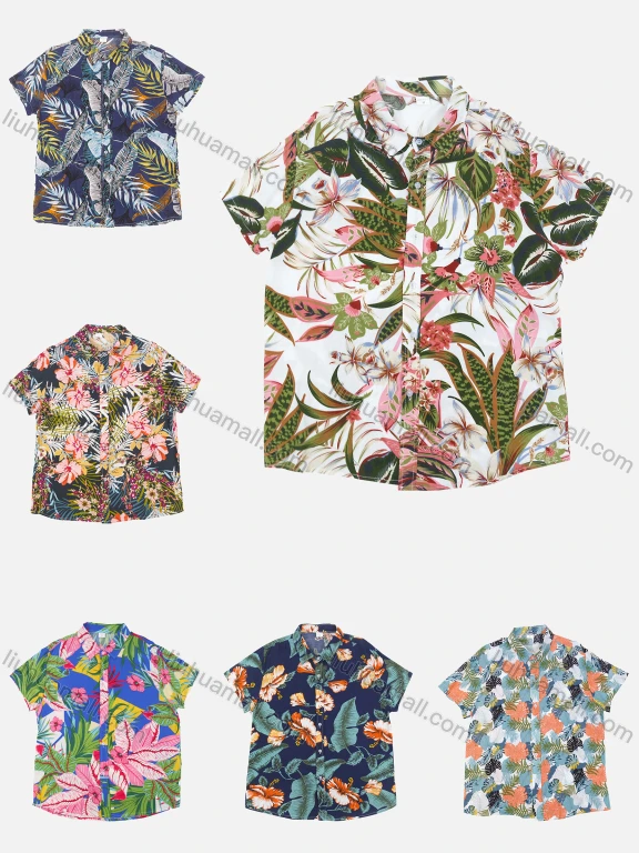 Wholesale Men's Vacation Short Sleeve Beachwear Tropical Print Button Down Shirt MS2002#