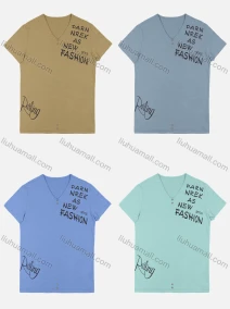 Wholesale Men's Casual Short Sleeve V Neck Button Decor Letter Print T-shirts MS2022#, LIUHUA CLOTHING WHOLESALE