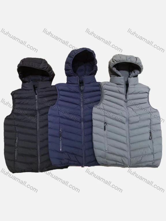Wholesale Men's Detachable Hood Zippper Pockets Plain Oversize Puffer Vest Coat B3333#