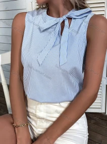 Wholesale Women's Casual Striped Tie Neck Tank Top, LIUHUA CLOTHING WHOLESALE