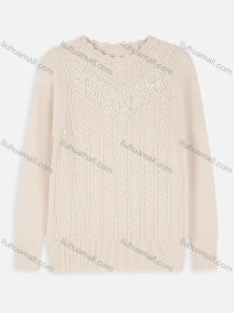 Wholesale Women's Casual Long Sleeve Wave Trim Pearl Embroidery Plain Sweater, LIUHUA CLOTHING WHOLESALE