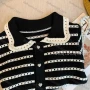 Wholesale Women's Casual Striped Collared Button Down Short Sleeve Knit Sweater Tops 8067# preview