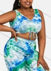 Wholesale Women's V Neck Abstract Print Lace Up Sporty Tank Top&Trouser Sets - Liuhuamall