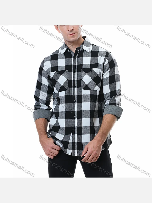 Wholesale Men's Casual Plaid Flannel Long Sleeve Pocket Button Down Thermal Shirts