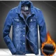 Wholesale Men's Casual Plain Distressed Flap Pockets Long Sleeve Button Down Denim Jacket Blue Clothing Wholesale Market Liuhua