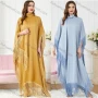 Wholesale Women's Arabic Dubai Muslim Islamic Satin Bat Sleeve Tassel Kaftan Dress With Scarf BNSQ1# preview