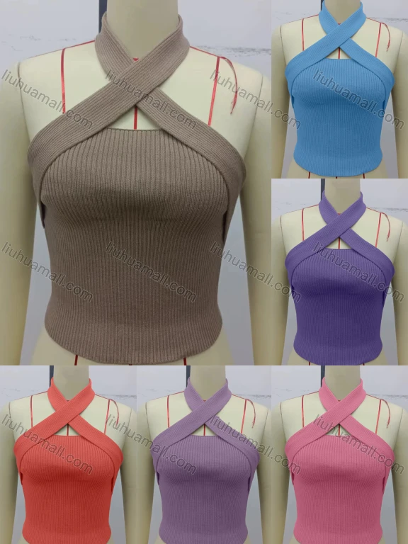 Wholesale Women's Causal Halter Sleeveless Plain Knit Top