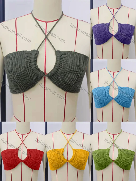 Wholesale Women's Fashion Halter Plain Crop Plain Top