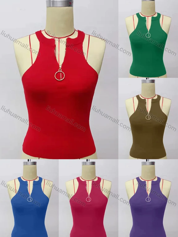 Wholesale Women's Fashion Round Neck Quarter Zip Sleeveless Plain Knit Top